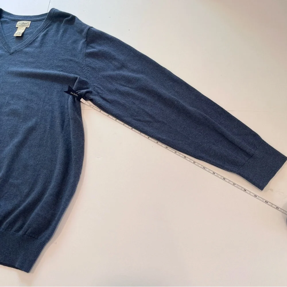 LL Bean Blue V Neck Cotton Cashmere Pullover Sweater XL‎
